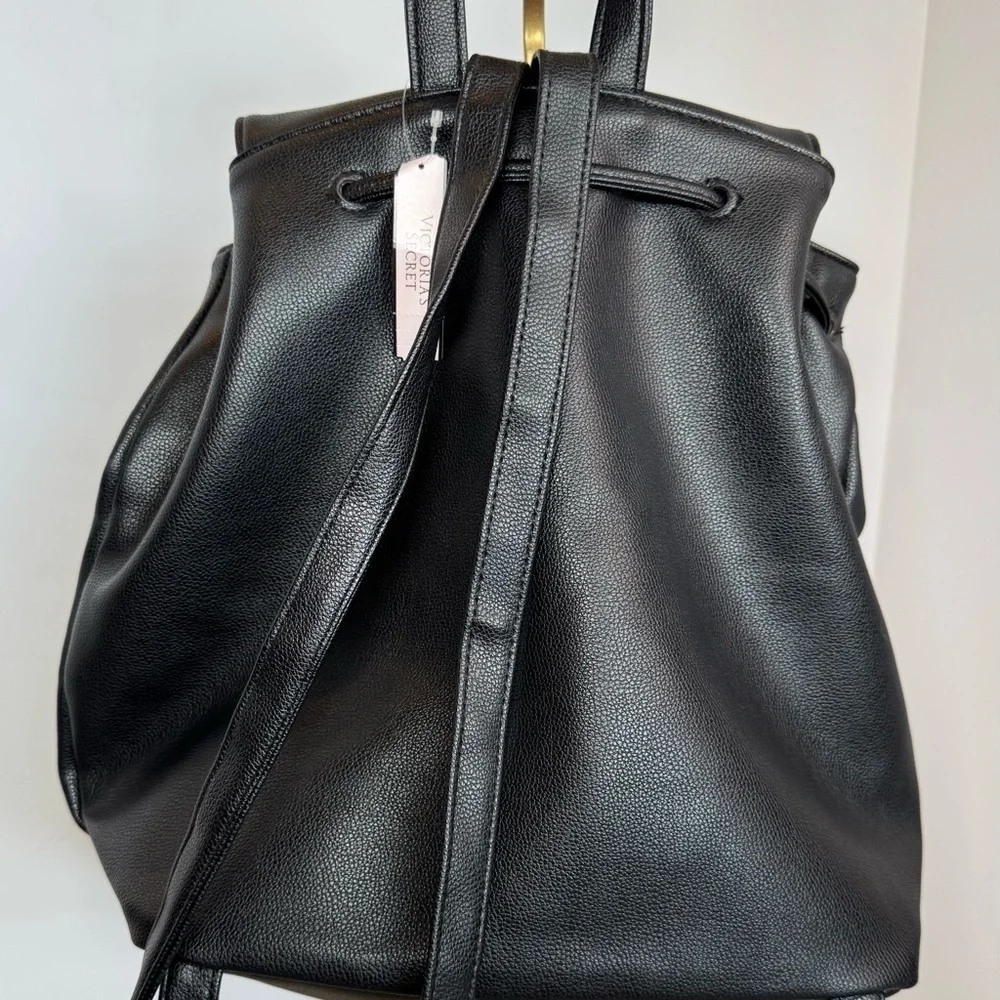 VS Black Faux Leather Backpack Carryall NWT